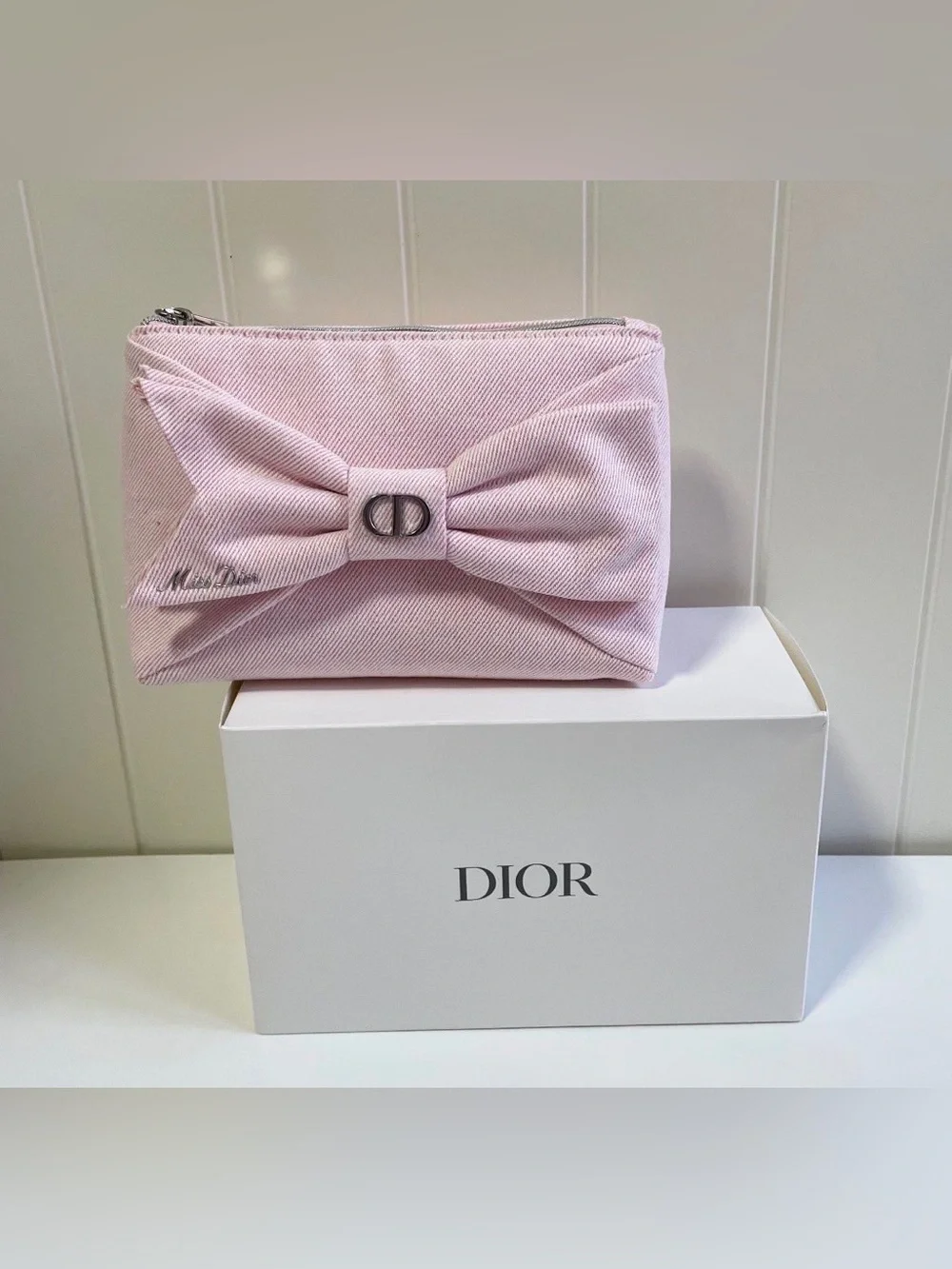 Pink Bow Zip Pouch Dior